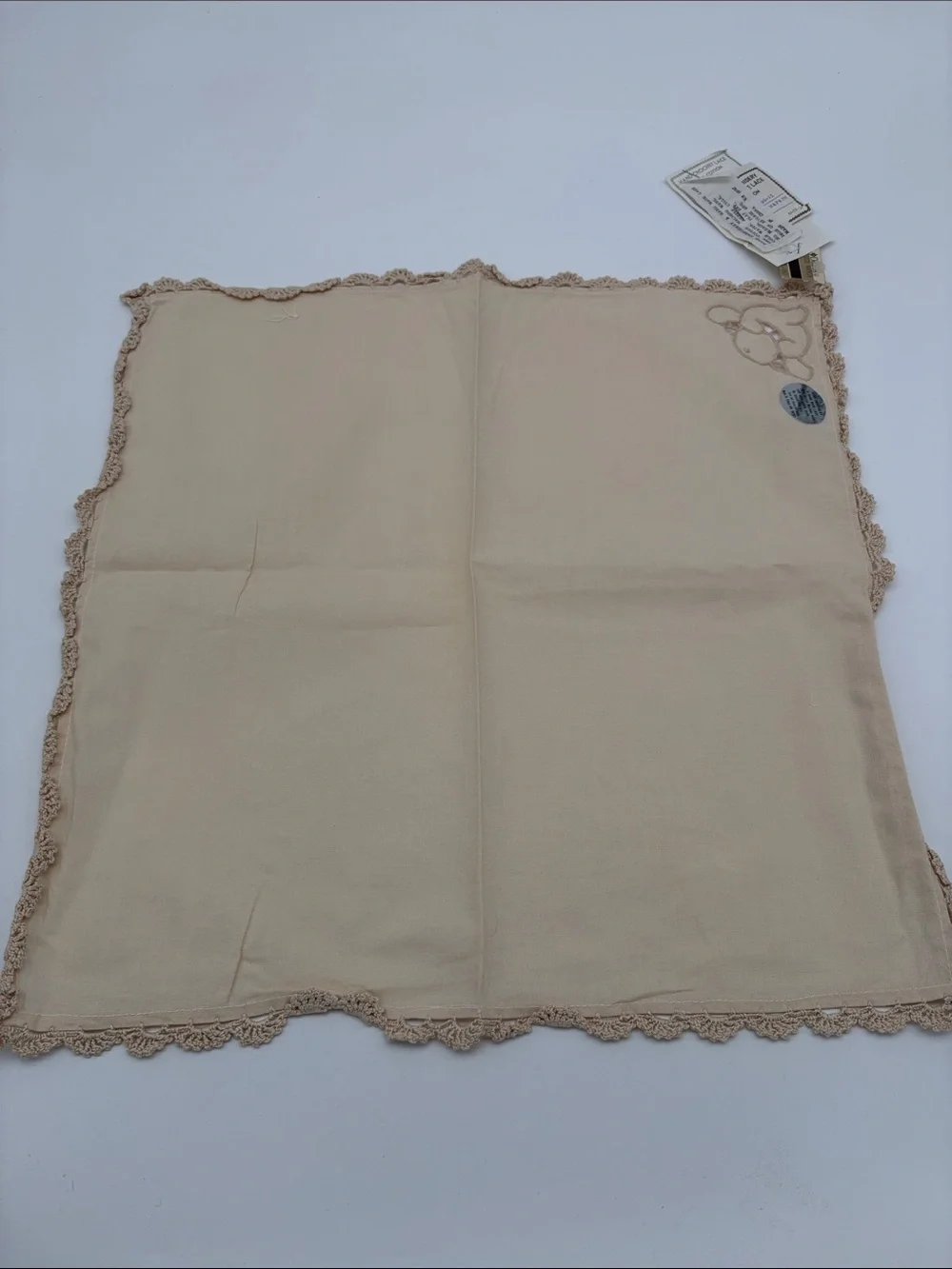 Vintage Deadstock Lot of 7 Cream Cotton Handmade Embroidery Lace Napkins 6x6